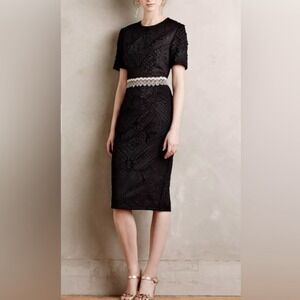 Pankaj & Nidhi MILANY Black CUTWORK Sheath‎ Dress WOMEN 10 Short Sleeve ANTHRO